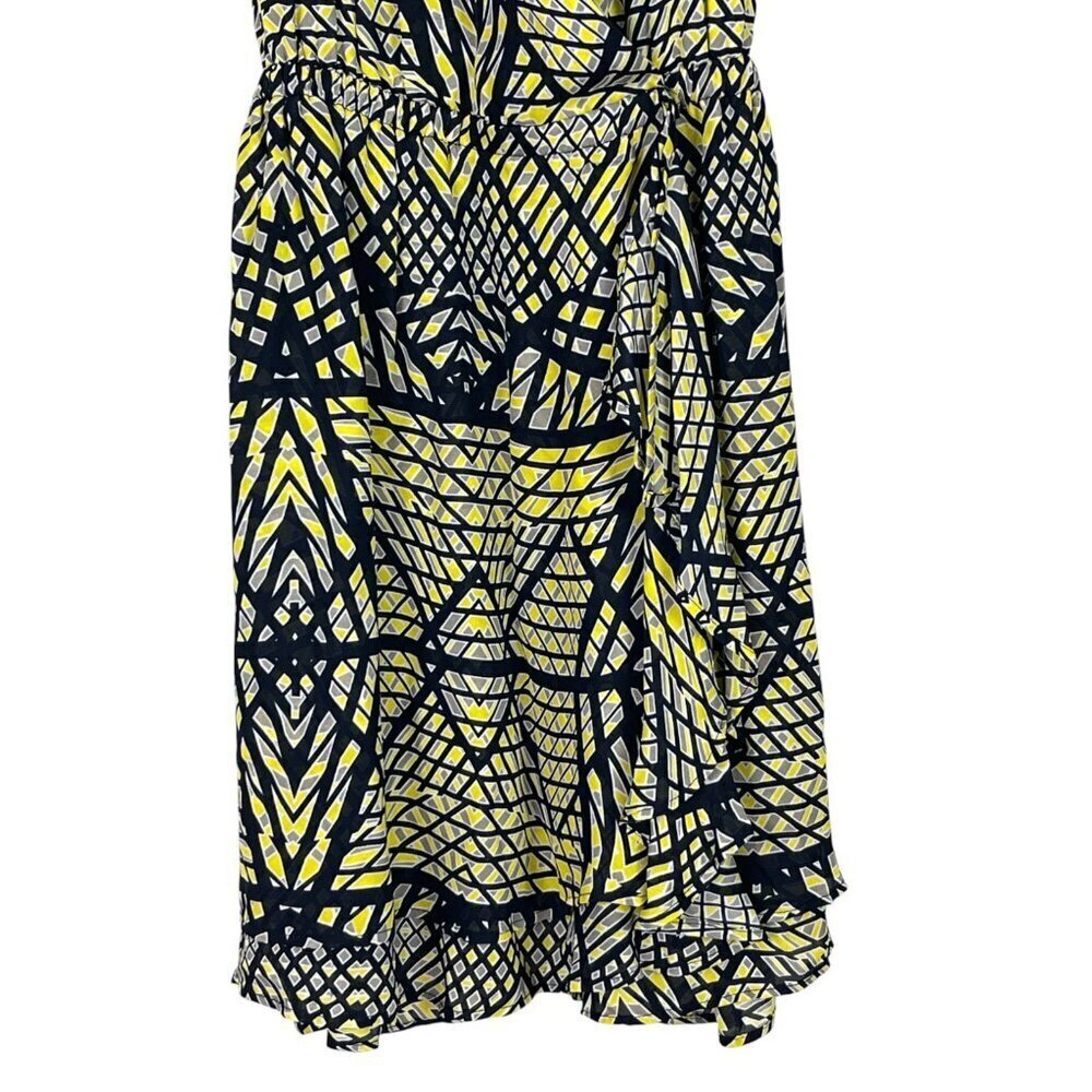 PARKER KATE MATRIX PRINT SILK LEATHER FAUX WRAP DRESS - Picture 5 of 8